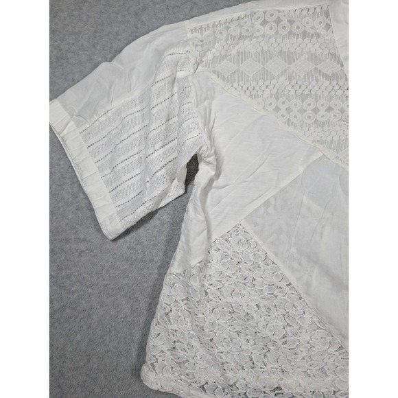 Sacred Threads Women Top Large Floral Geo Lace Patchwork Sheer‎ Button Up - Picture 4 of 14